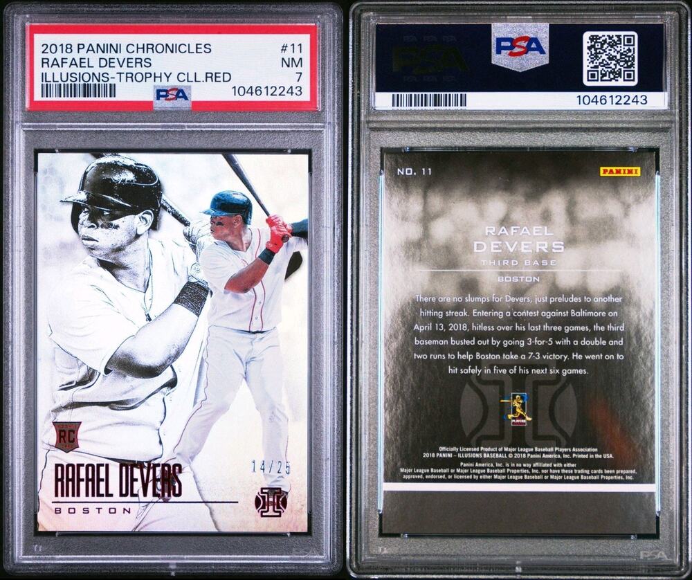 PSA 7 2018 Panini Illusions #11 Rafael Devers RED /25 Trophy RC Pop1 (1 Higher)
